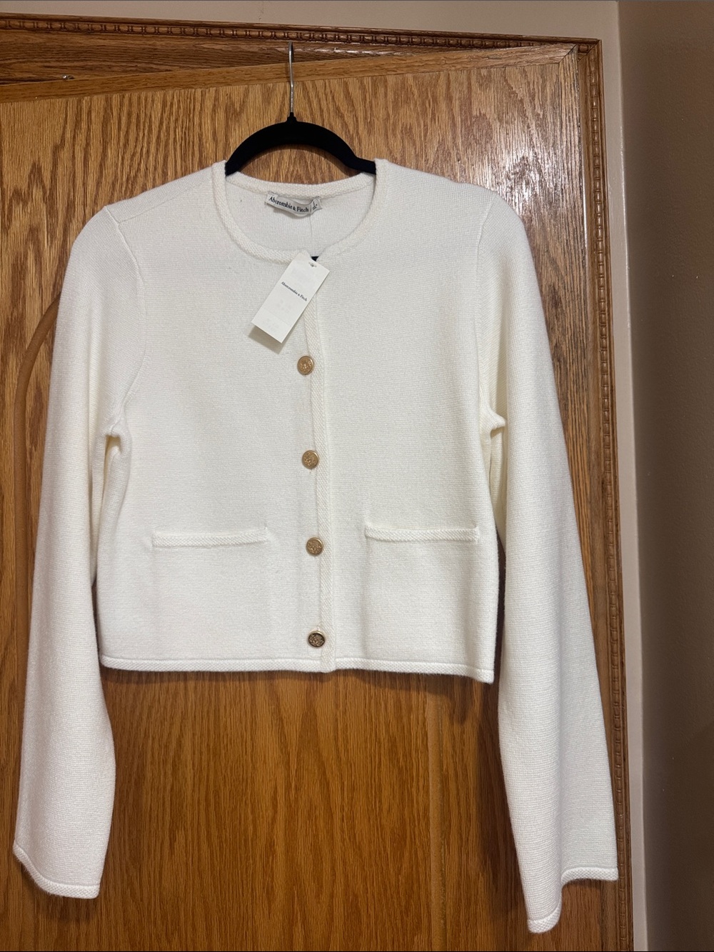 Abercrombie & Fitch Cream Button-Front Cropped Cardigan
